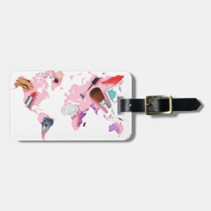 Add Your Name   Pastel Comestics World Map Luggage Tag