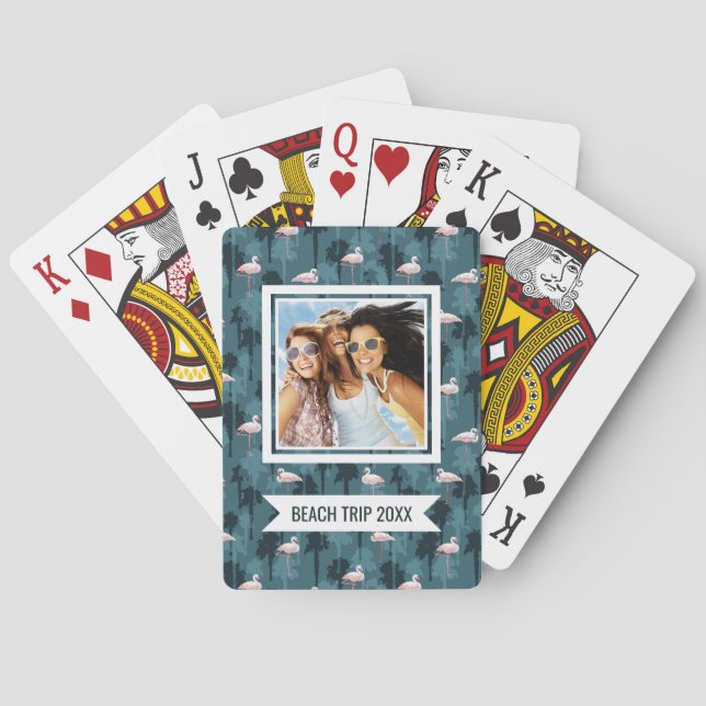 Add Your Name | Pastel Flamingos On Teal Poker Cards (Back)
