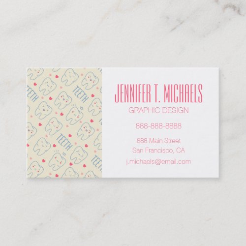Add Your Name  Pastel Happy Teeth Pattern Business Card