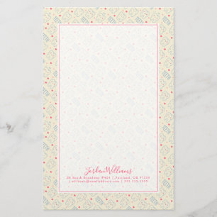 Add Your Name   Pastel Happy Teeth Pattern Stationery