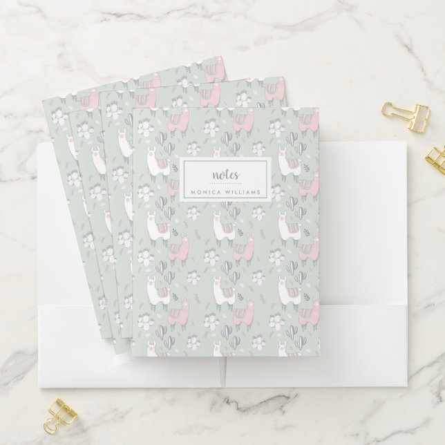 Add Your Name | Pastel Llama Pattern Pocket Folder (In Situ)