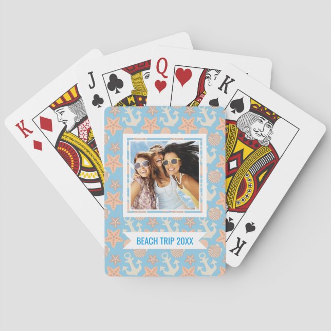 Add Your Name | Pastel Nautical Pattern Poker Cards (Back)