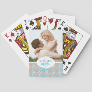 Add Your Name Pastel Nautical Pattern Poker Cards