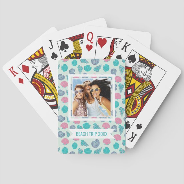 Add Your Name | Pastel Seashell Pattern Poker Cards (Back)