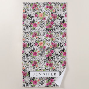 Add Your Name Pattern With Animal Prints Beach Towel
