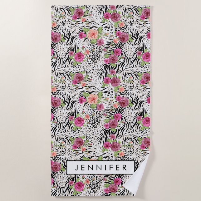 Add Your Name | Pattern With Animal Prints Beach Towel (Front)