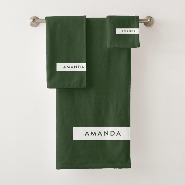 Add Your Name - Pine Green Minimalist Bath Towel Set (Insitu)