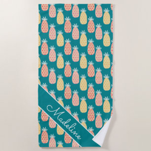Add Your Name Pineapple Doodle Pattern Beach Towel