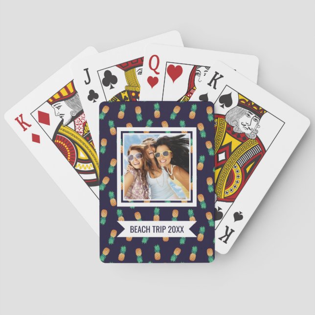 Add Your Name | Pineapples On Navy Poker Cards (Back)