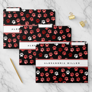 Add Your Name | Pink Black & White Puppy Paw Print File Folder