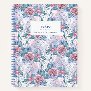Add Your Name Pink & Blue Rose Pattern Notebook