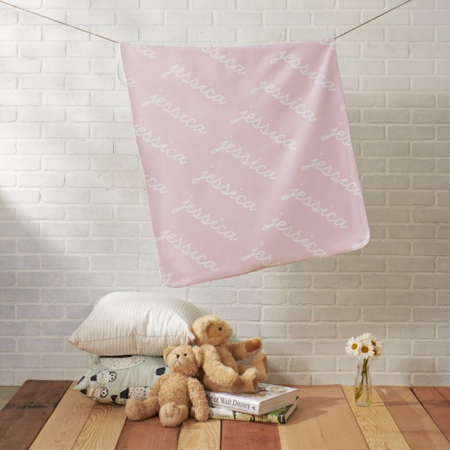 Add-Your-Name Pink  Cursive Name Baby Blanket (In Situ)