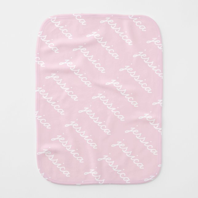 Add-Your-Name Pink Cursive Name  Baby Burp Cloth (Front)