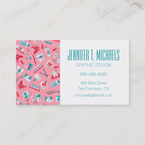 Add Your Name  Pink Dental Pattern Business Card