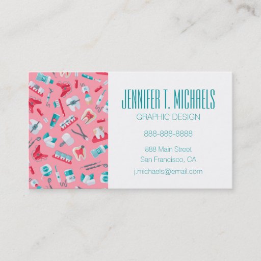 Customizable Add Your Name | Pink Dental Pattern Business Card