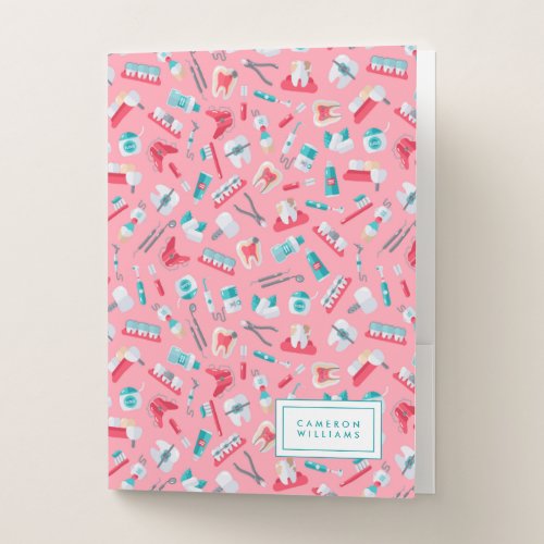 Add Your Name  Pink Dental Pattern Pocket Folder