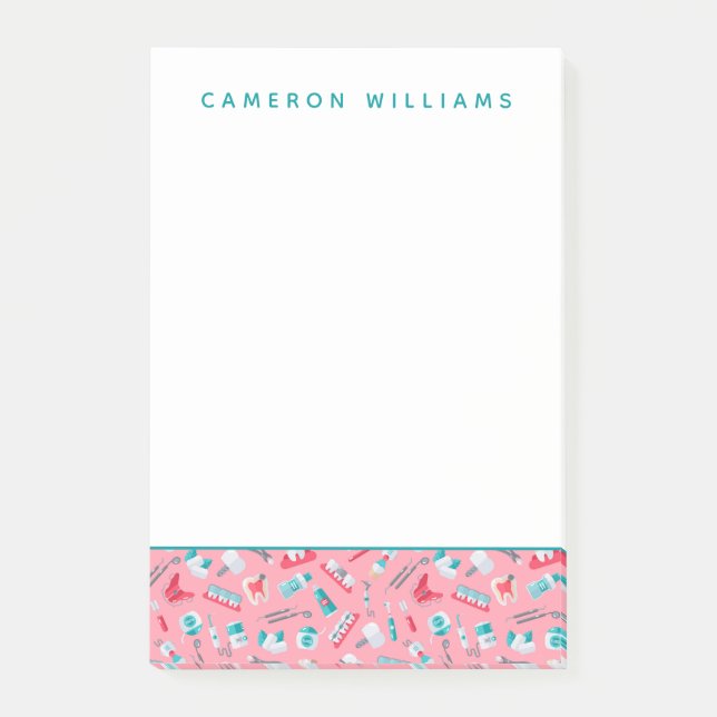 Add Your Name | Pink Dental Pattern Post-it Notes (Front)