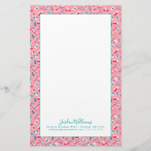 Add Your Name  Pink Dental Pattern Stationery