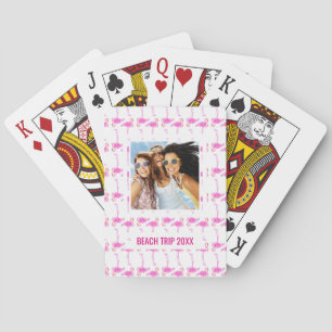 Add Your Name   Pink Flamingo Pattern Poker Cards