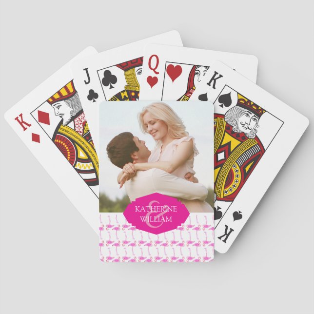Add Your Name | Pink Flamingo Pattern Poker Cards (Back)