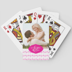 Add Your Name Pink Flamingo Pattern Poker Cards
