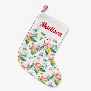 Add Your Name Pink Flamingo Small Christmas Stocking