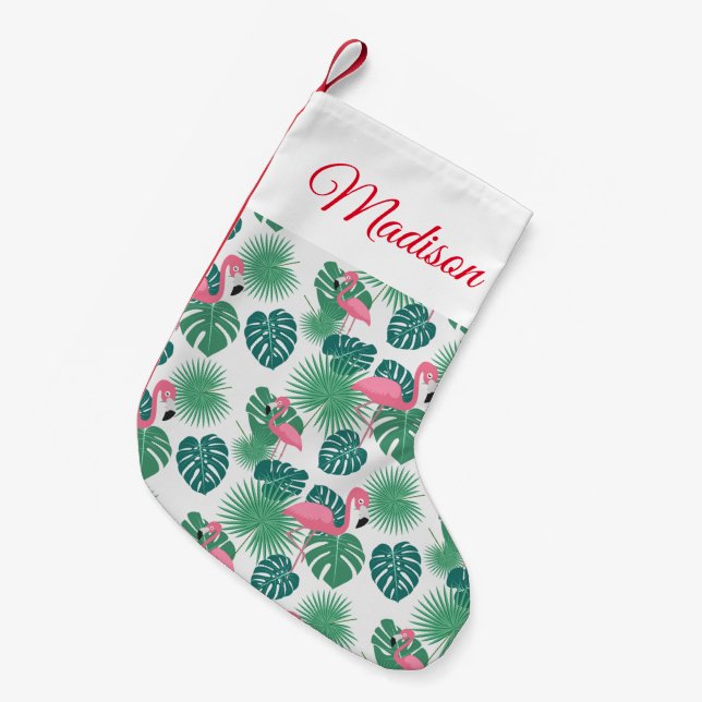 Add Your Name | Pink Flamingo Small Christmas Stocking (Front (Hanging))