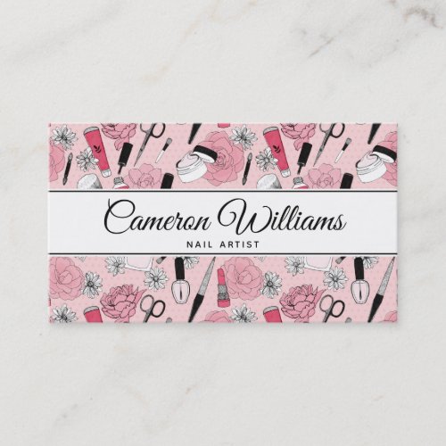 Add Your Name  Pink Floral Beauty Products Business Card