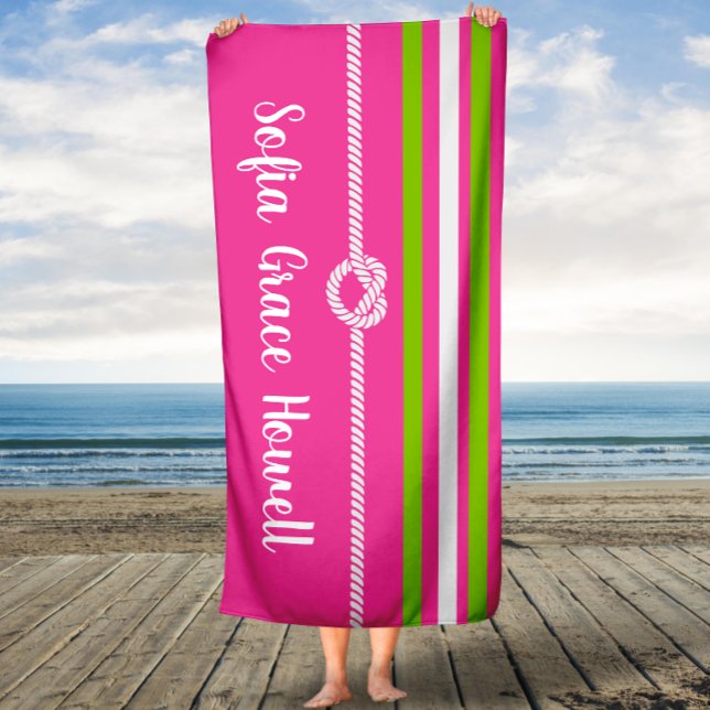 ADD YOUR NAME! Pink & Lime Personalized Bath Towel (Creator Uploaded)