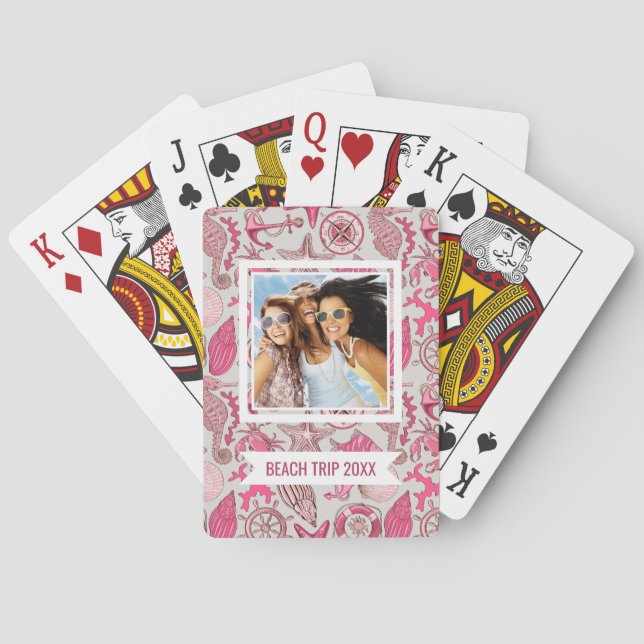 Add Your Name | Pink Sea Pattern Poker Cards (Back)