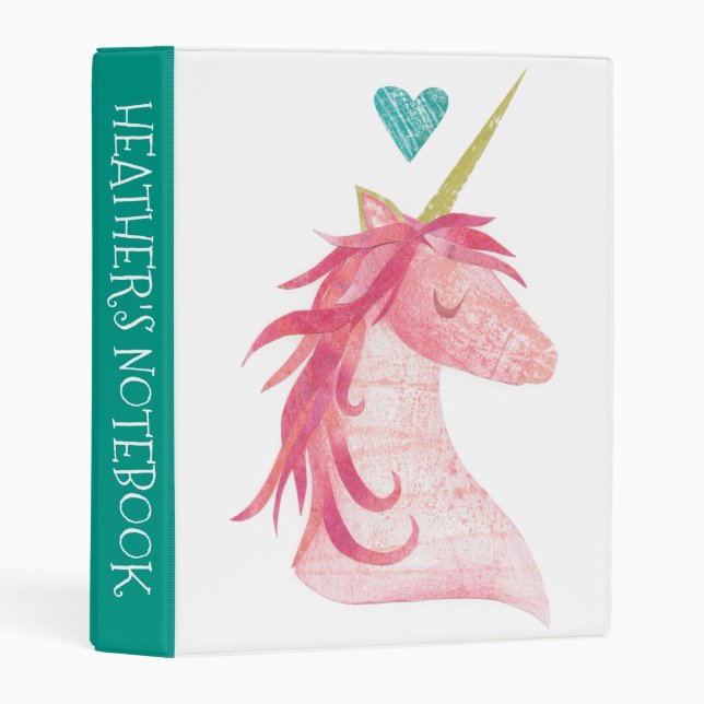 Add Your Name | Pink Unicorn Magic with Heart Mini Binder (Front/Spine)