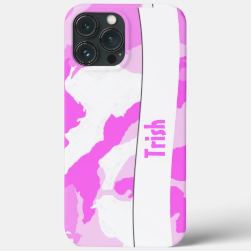 Add Your Name Pink White Camouflage Pattern iPhone 13 Pro Max Case