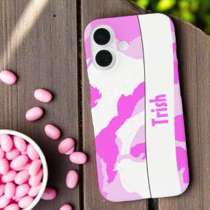 Add Your Name Pink White Camouflage Pattern iPhone 16 Case
