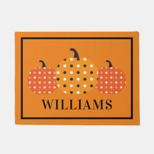 Add Your Name Polka Dot Pumpkins Doormat
