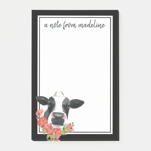 Add Your Name  Poppy Farm _ Cow with Flowers Post_it Notes