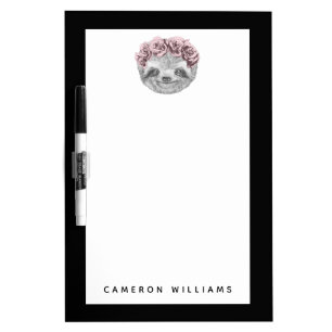 Add Your Name Portrait Of Sloth Floral Wreath Dry Erase Board