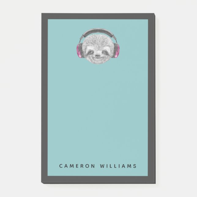 Add Your Name | Portrait Of Sloth Headphones Post-it Notes (Front)