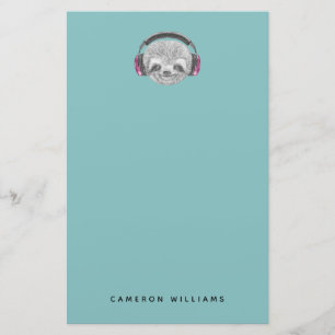 Add Your Name   Portrait Of Sloth Headphones Stationery