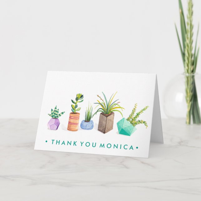 Add Your Name | Pot of Succulents Letterpress Thank You Card (Front)