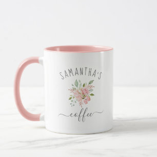 Add Your Name Pretty Watercolor Pink Roses Mug