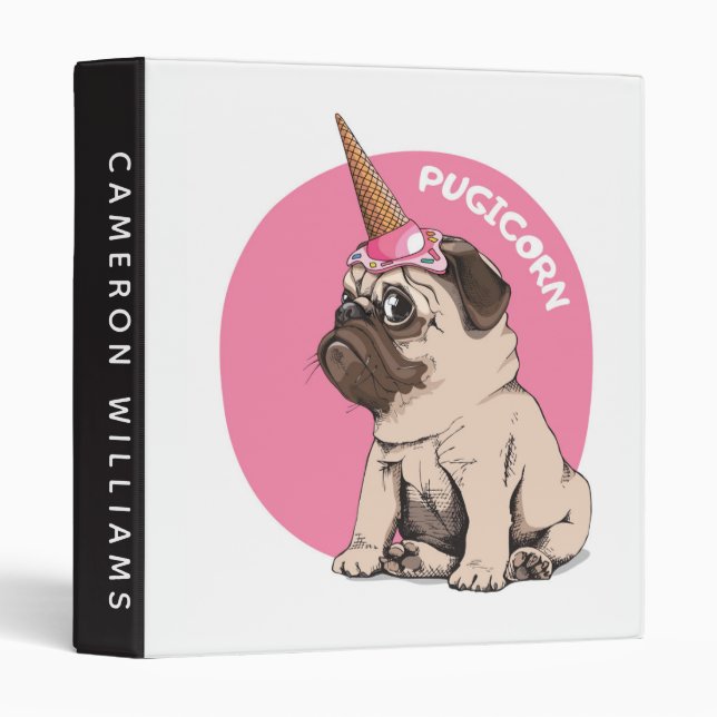 Add Your Name | Pugicorn 3 Ring Binder (Front/Spine)