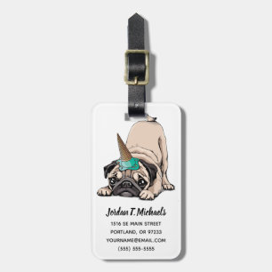 Add Your Name Puppy Pugs Aspiring Unicorn Luggage Tag