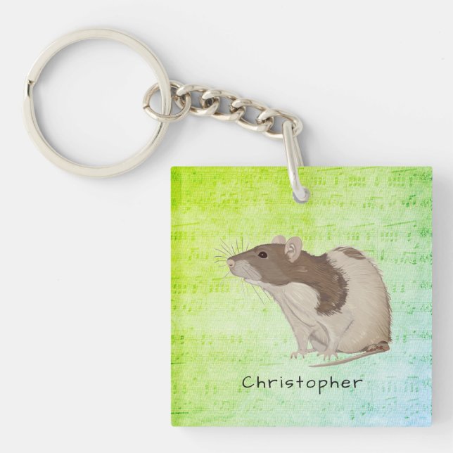 Add Your Name Rat Design Keychain (Front)
