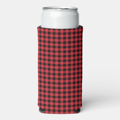 Add Your Name Red Black Buffalo Plaid Seltzer Can Cooler