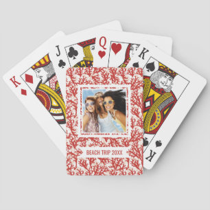 Add Your Name Red Coral Pattern Poker Cards