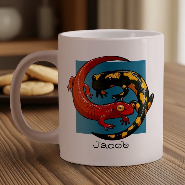 Add Your Name Red & Fire Salamanders Cartoon Giant Coffee Mug (Creator Uploaded)