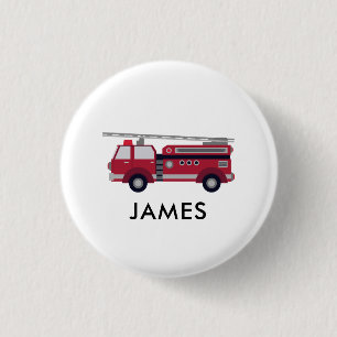 Add Your Name Red Fire truck Personalised Button