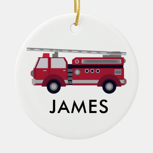 Add Your Name Red Fire truck Personalised Ceramic Ornament
