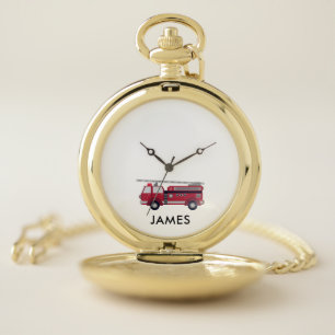Add Your Name Red Fire truck Personalised Pocket Watch