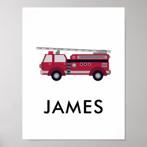 Add Your Name Red Fire truck Personalised  Poster
